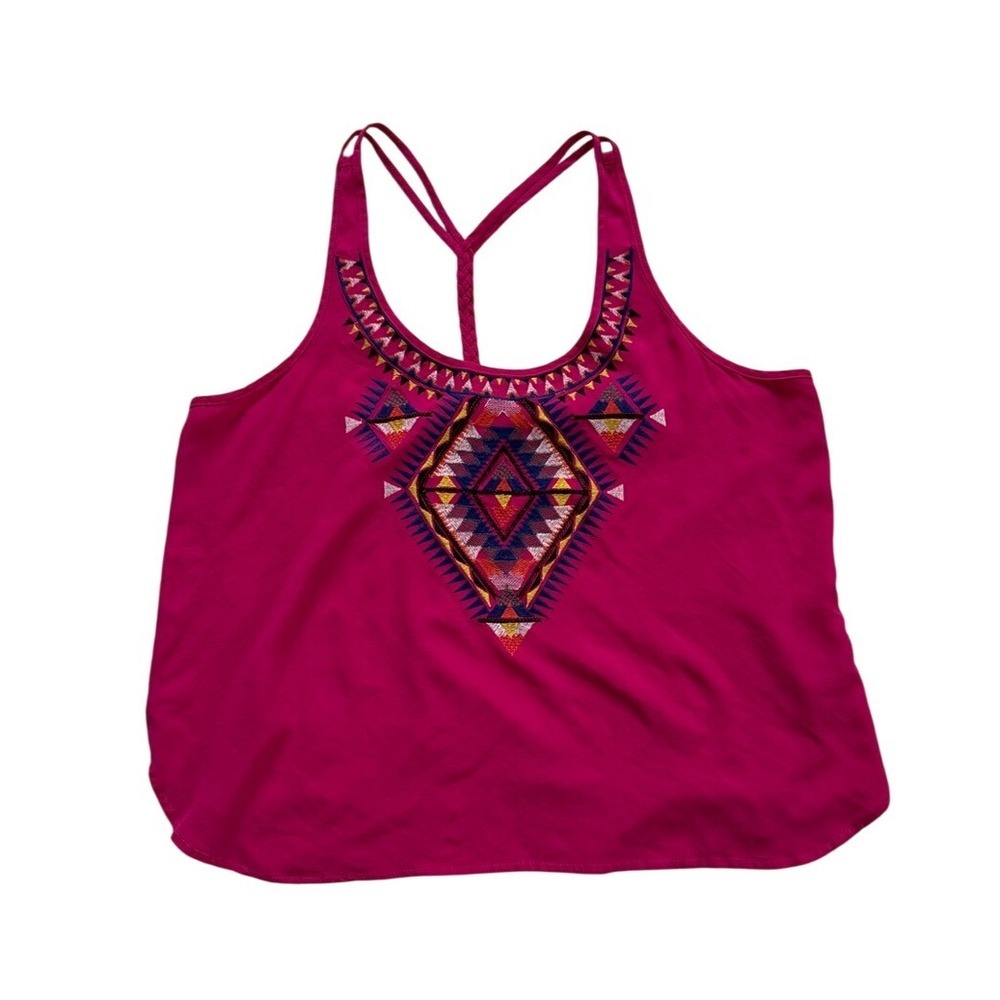 Love On A Hanger Magenta Embroidered Braided T-Back Tank XL Boho Barbie Indie